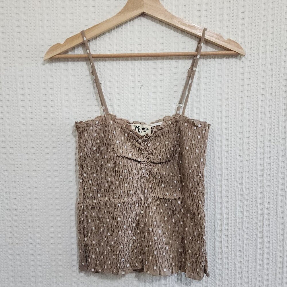 Show Me Your Mumu Brown Ruched Polka Dot Cropped Tank Top Women’s Size Small NWT